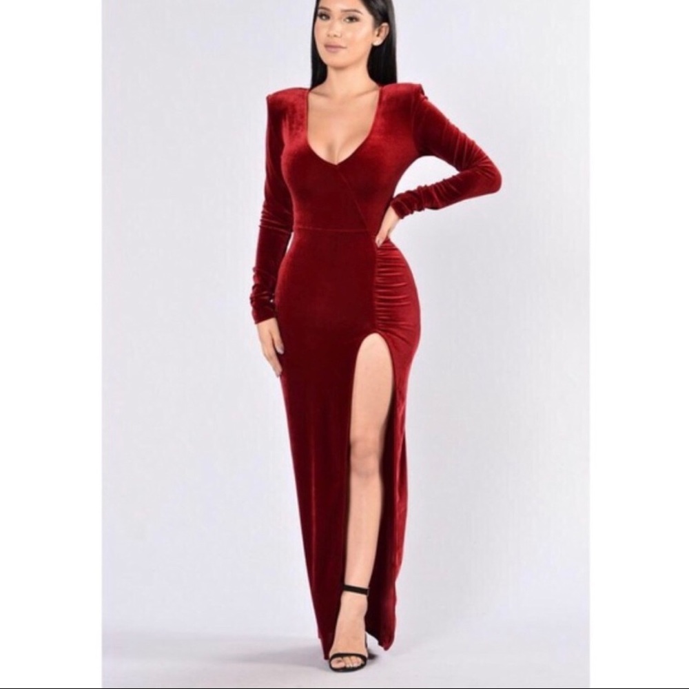 Red velvet long dress
